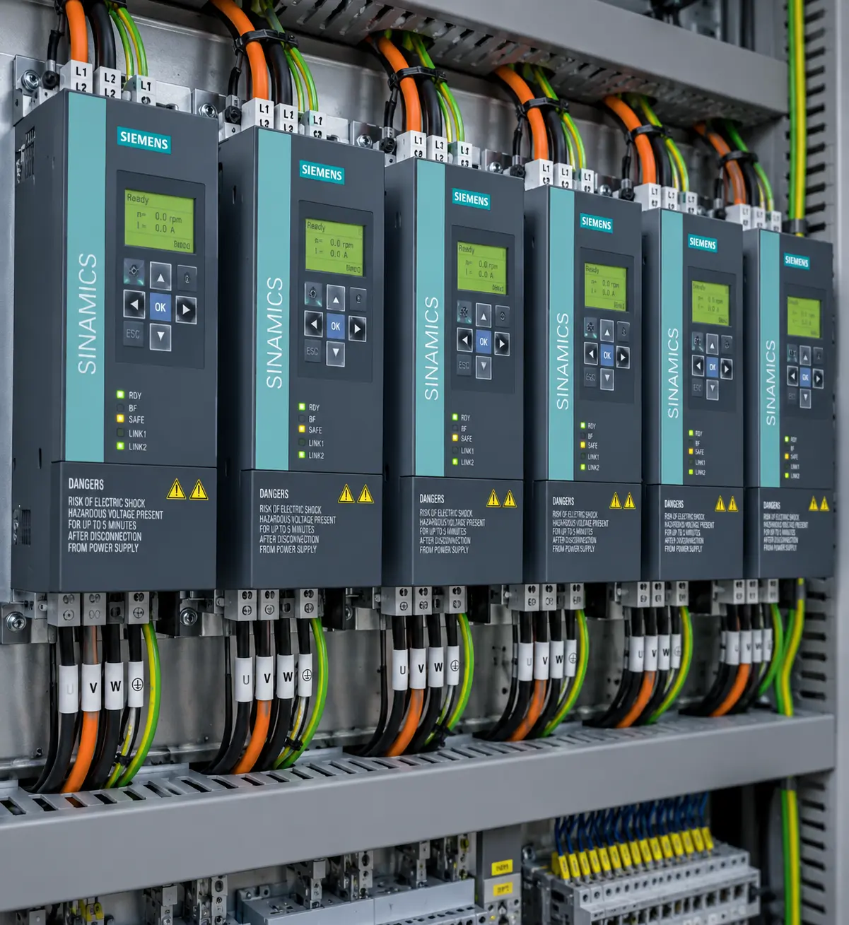 Automation drive modules installed on panel