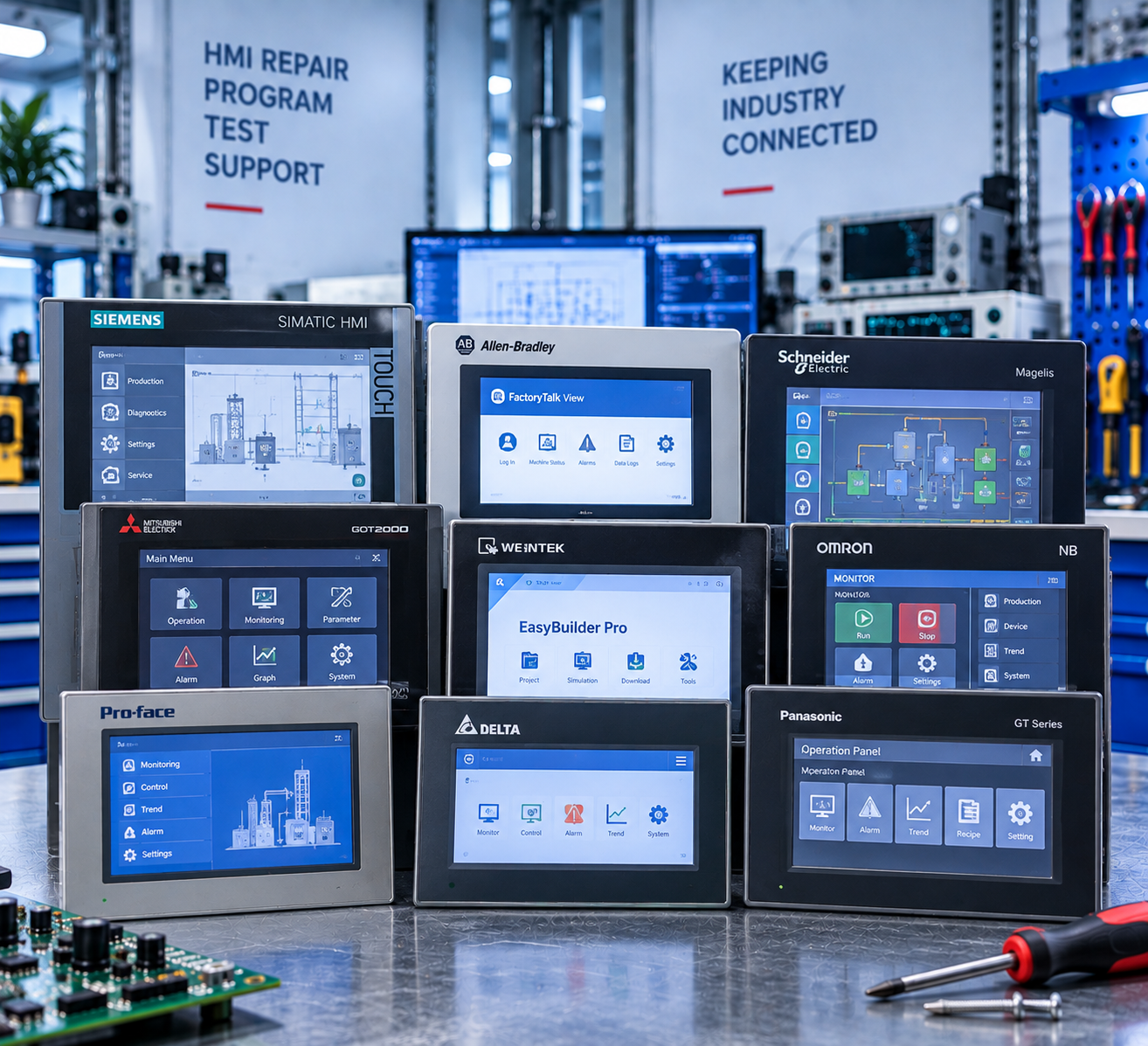 Industrial automation cabinets and HMI panel test facility